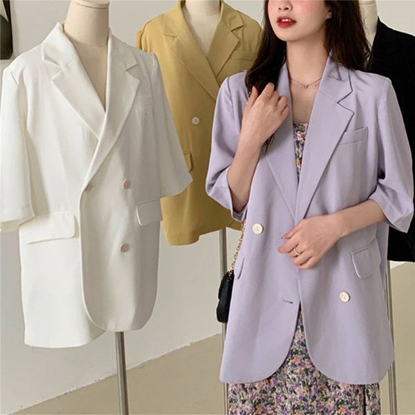 

mazefeng new 2020 summer women's blazers solid multi 4 colors casual three quarter loose jacket notched lady wild, White;black