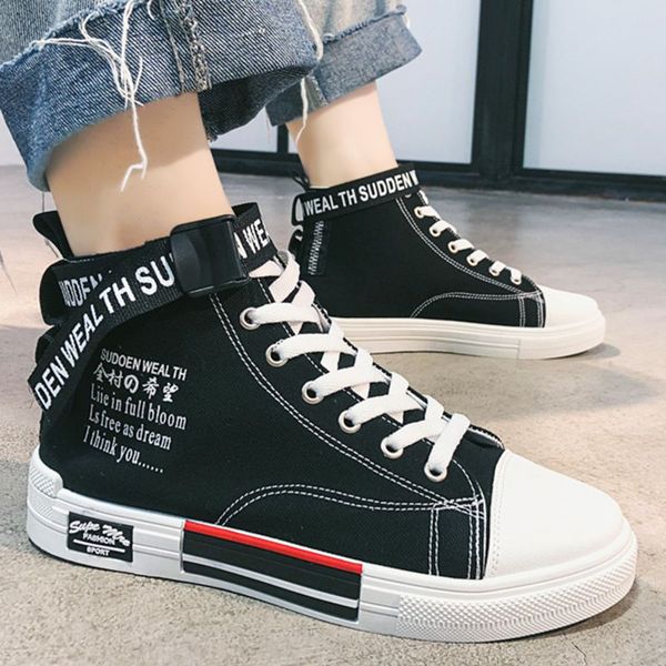 

high-male vulcanized shoes white hip hop men canvas shoes lace-up fashion designer nightclub sneakers male flats, Black
