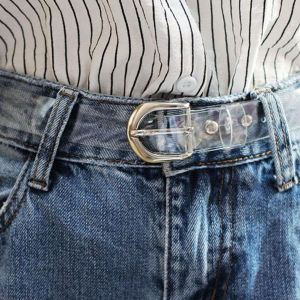 

1pcs women transparent belt resin cute jeans dress waist strap pin buckle harajuku ladies round pvc clear belt girls waistband, Black;brown