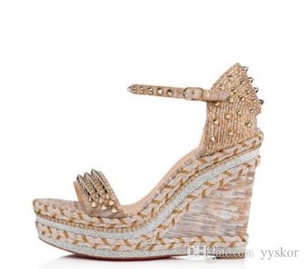 

perfect quality red bottom madmonica braided rope wedge ankle strap spikes gladiator sandals ladies summer sandals high heels eu35-42, Black