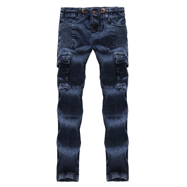 

blue with pleated mens pencil jeans regular mid waist designer mens pants cotton tether male clothing