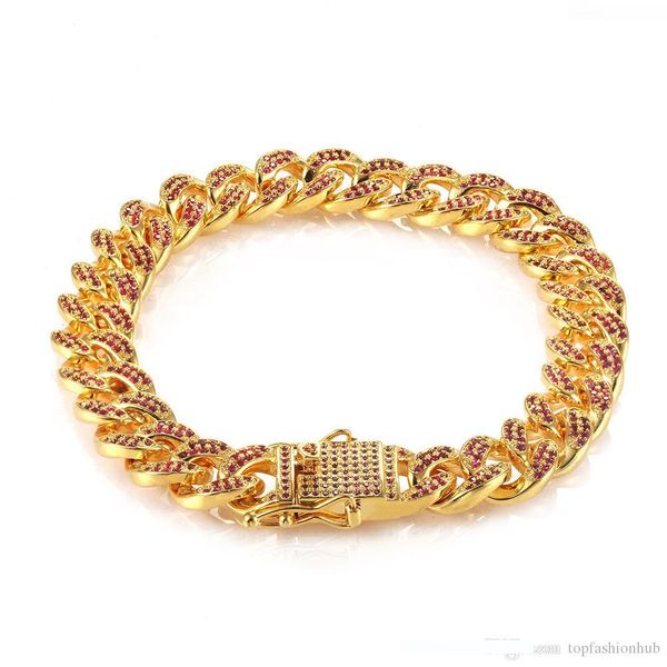 

18k gold micro wine red zircon cuba chain bracelet classic european and american hip hop bracelet, Silver