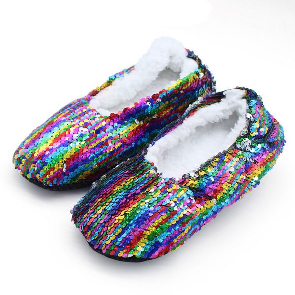 

sagace winter warm soft cotton plush shoes women sequins home shoes ladies round toe ankle casual short boots, Black