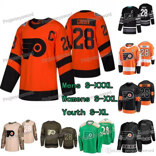 

#28 Claude Giroux Jersey Philadelphia Flyers St. Patrick's Day Global Series Camo Veterans Day Practice 2019 Stadium Series Hockey Jerseys