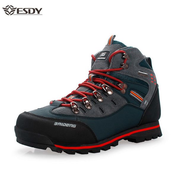

big size boots men warm winter genuine leather shoes non-slip boots outdoor waterproof high sneakers for men, Black