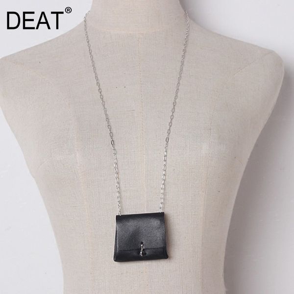 

deat] 2020 black leather bag decorative silver chain style necklace tide fashion temperament new women la34
