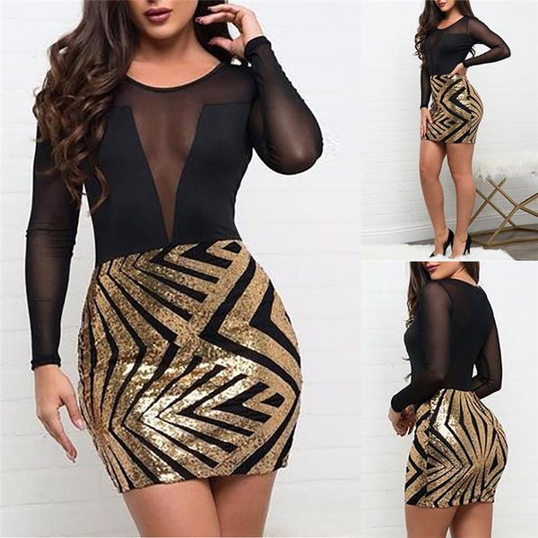 

women long sleeve bodycon mini dress summer cocktail club wear high waist o-neck short pencil dresses, Black;gray
