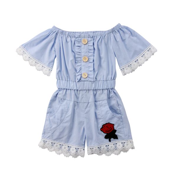 

toddler kids girls casual off shoulder bib romper jumpsuit playsuit outfit, Blue