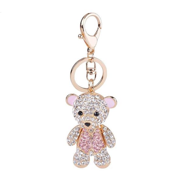 Moda hayvan tasarım anahtarlıklar köpüklü tam Rhinestone Teddy bear Kolye Altın renk Metal Anahtarlık Yüzükler kadınlar için çanta