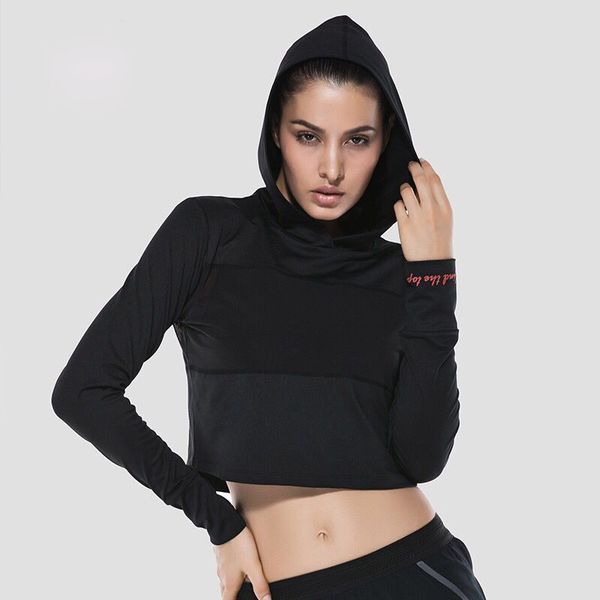 

women yoga shirts quick-drying long sleeve gym clothes fitness yoga autumn sports running jackets sportswear hooded shirt, White;red