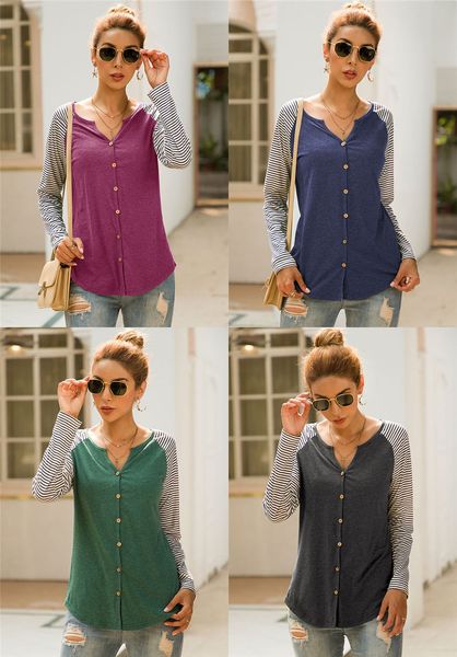 

женские полосатые печатные футболки с v-образным вырезом и панелями женские топы модный кардиган повседневная женская одежда, White