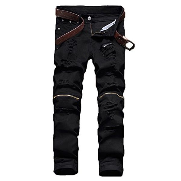 

just no logo men's skinny ripped jeans straight hipster gothic pants, Blue