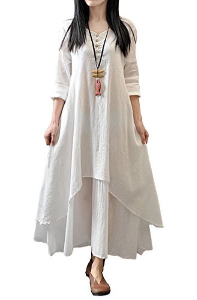 

r.vivimos women long sleeve cotton casual loose plus size irregular long dresses, Black;gray