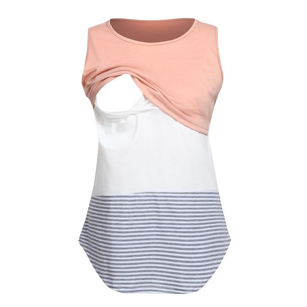 

NEW Women Maternity Casual T Shirt Sleeveless Breastfeeding Clothes Striped Patchwork Nursing Top Casual Pregnant Tshirt Clothes