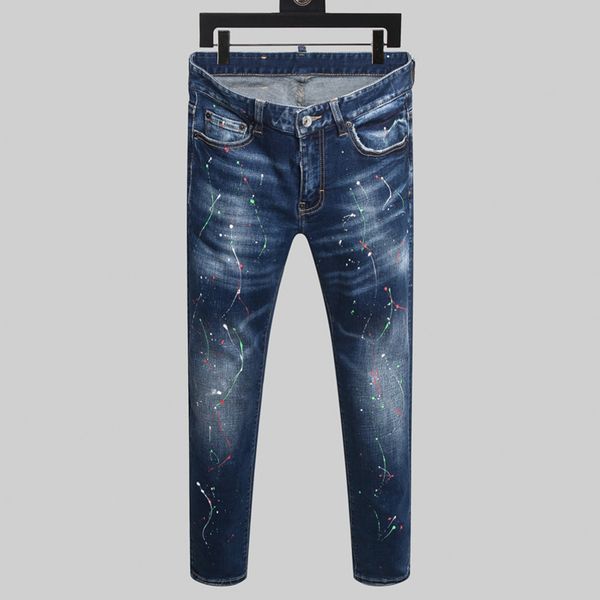 

mens luxury designer jeans denim black ripped pants the version fashion italy brand bike motorcycle rock revival bikerjbft, Blue