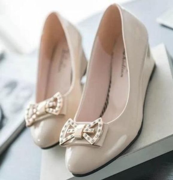 

women's shoes in spring and autumn slope heel round head @02, Black