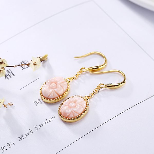 

2018 new earings fashion jewelry 100% 925 sterling earrings for women vintage natural semi-precious stones retro thai jewelry, Golden;silver