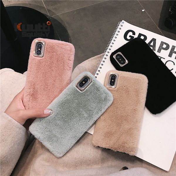 

fasshion diy pink black plush phone case for iphone 6/7/8 plus xr xs max 11 11 pro covers case