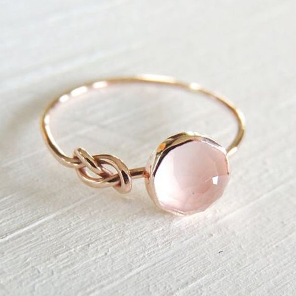 

dainty pink stone ring gold color round moonstone knot rings for women gifts engagement jewelry princess ring femme anel l5x701, Slivery;golden