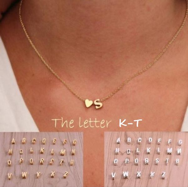 26 lettere lunga collana girocollo a catena maglione piccoli ciondoli a cuore d'amore per le donne amanti del collier regalo oro argento K-T