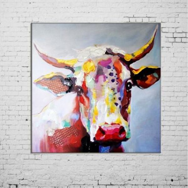 

Handpainted & HD Printed oil painting Abstract Animal Color Cow Wall Art High Quality Home Decor On Canvas Multi Sizes Frame Options A68