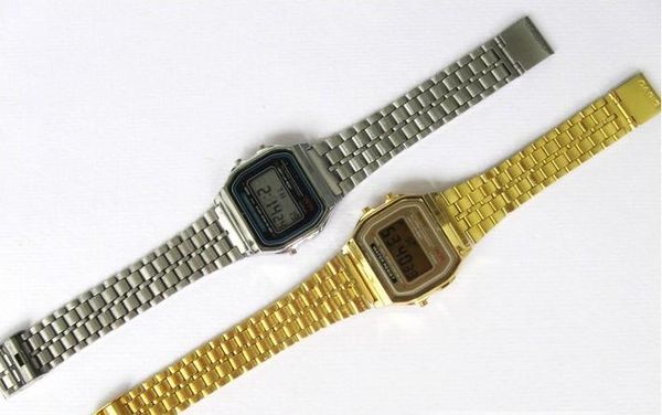 

new a159w watches mens classic stainless steel digital retro watch vintage gold and silver digital alarm a159w sports watches a159 a159w, Bronze;slivery