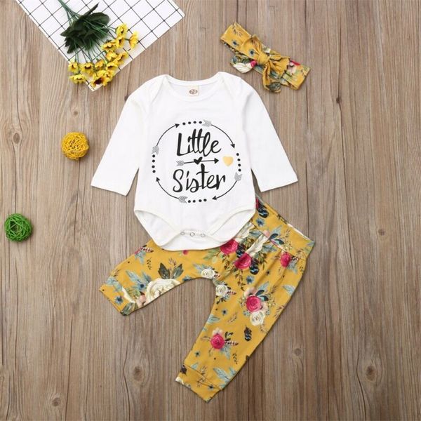 

0-18m new spring autumn fashion 3pcs newborn baby girls clothes long sleeve romper+ floral pants leggings+headwear outfit set, White