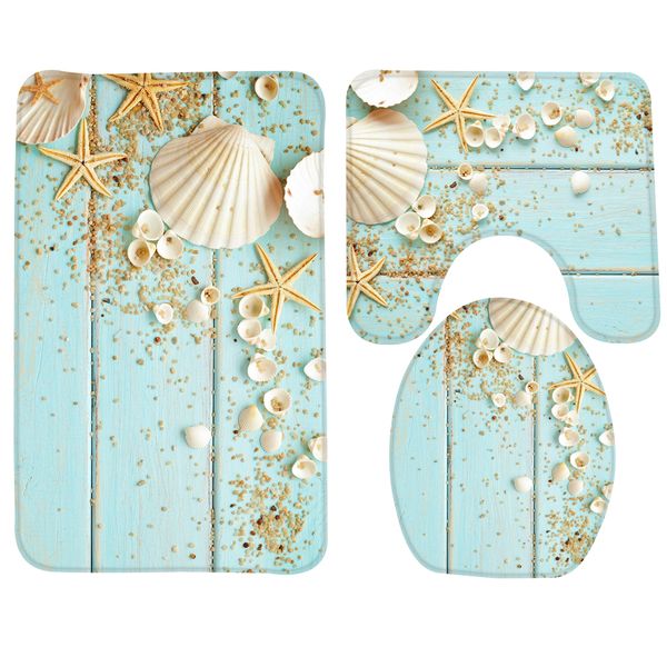 

3шт bath mat set пляж морская звезда украшения раковины галька шаблон ванной коврик антипробуксовочная туалет mat set для ванной комнаты про