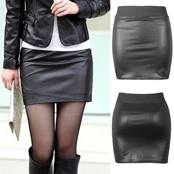 

2018 casual women black pu leather pencil bodycon high waist mini short skirt