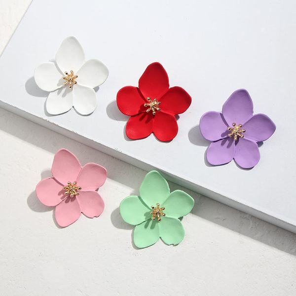 

flatfoosie korean style flower stud earrings for women colorful metal fashion girls small earring 2019 new femme brinco jewelry, Golden;silver