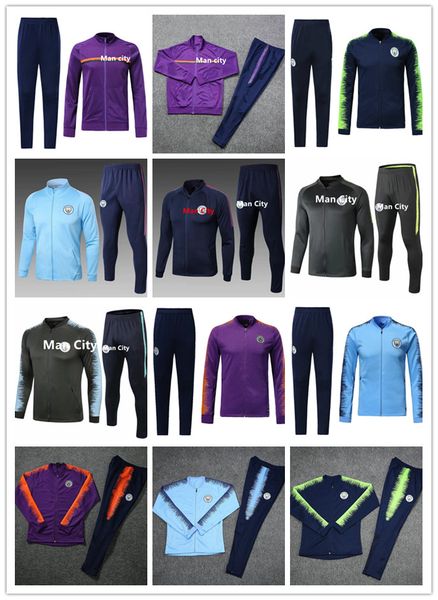 

2018-19-20 MC MAN City soccer Jacket tracksuit 18 19 KUN AGUERO DE BRUYNE G.JESUS SILVA Full zipper football jacket kit Sweatshirt