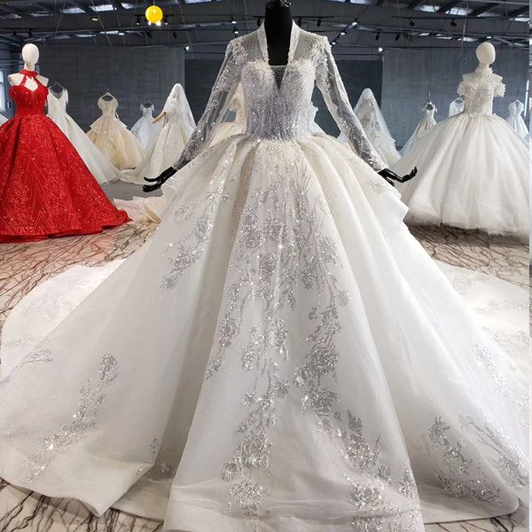 

2020 boho wedding dresses bridal gowns illusion v neck tulle long sleeve backless lace wedding dress luxury arabic dubai hochzeitskleider, White