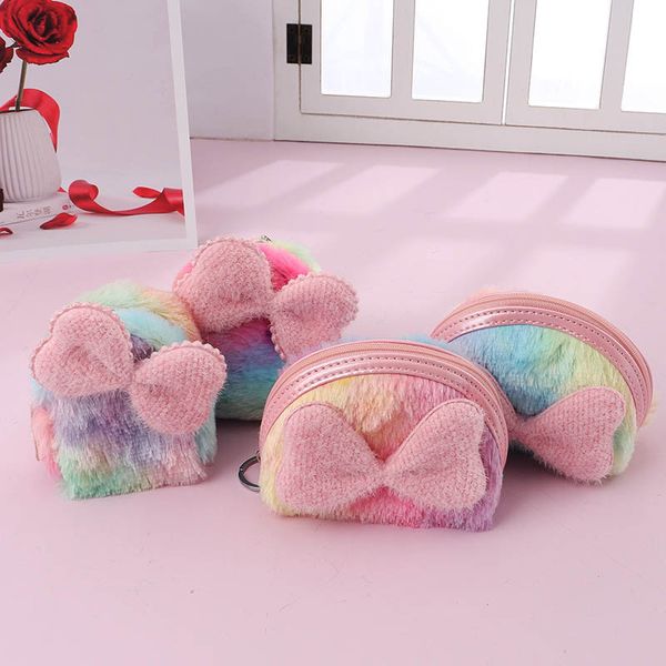 

girls kids purse fur shoulder messenger bag comfortable cute kids bowknot coin purse mini cross body bag backpack, White