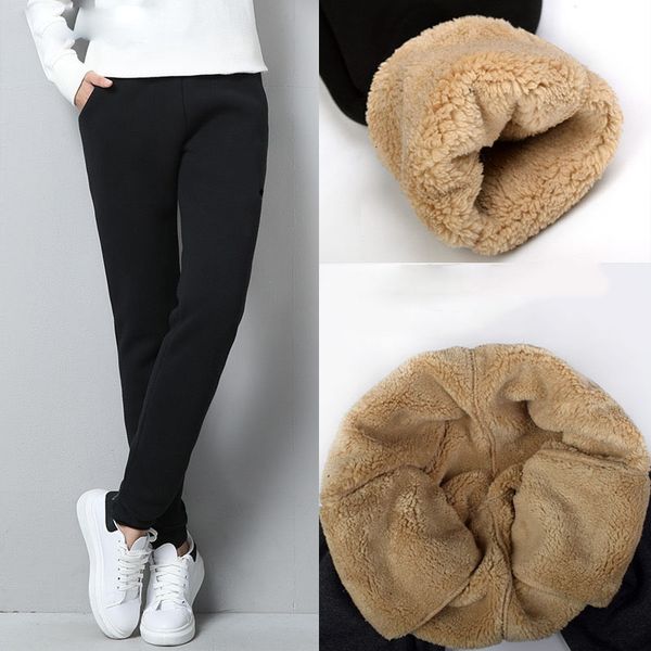 

женщина брюки женщины pant зима толстого lambskin кашемир брюки женские повседневные штаны сыпучие харлан длинные брюки плюс размер 2xl wp17, Black;white