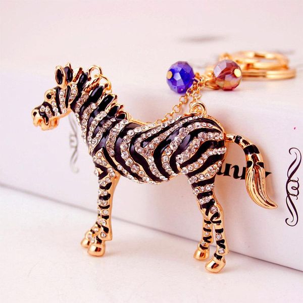 

animal zebra horse key chain pendant car keychain accessories rhinestone enamel drip oil alloy key ring holder women bag charm, Slivery;golden