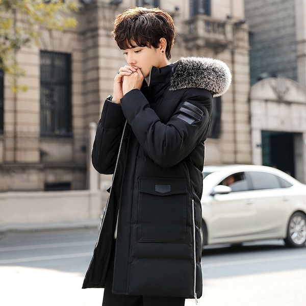 

cotton-padded clothes men's 2019 new style winter mid-length thick coat trend korean-style clothes down feather cotton-padded ja, Black