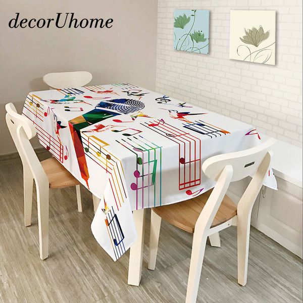 

decoruhome polyester waterproof rectangle tablecloths music note piano guitar oilproof table cloth home banquet table covers