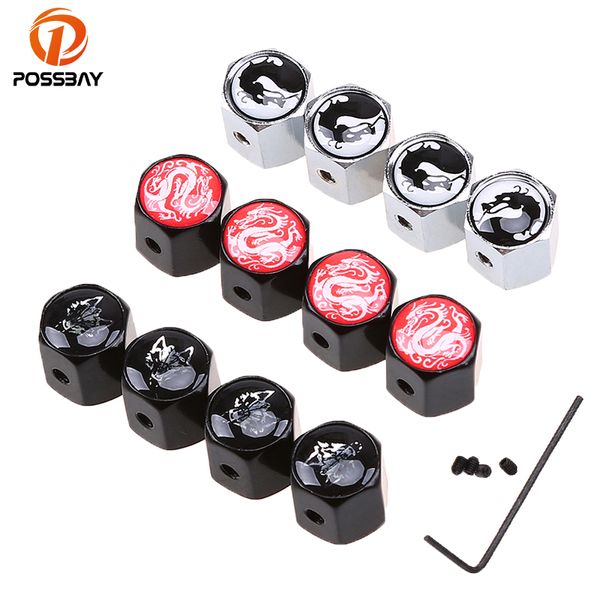 

possbay anti theft wolf red/black dragon car wheel tire valve caps tyre air cap accessories metal stems cover auto airtight