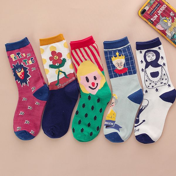 

spring and summer new fashion cute socks funny cartoon pattern socks, Black;white