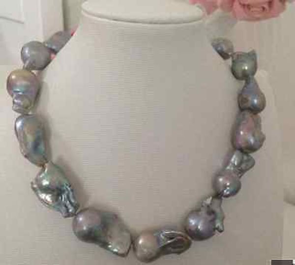 

elegant 25-28mm south sea baroque grey pearl necklace 18inch, Silver