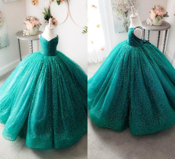 

2020 real image dark green flower girl dresses lace beads spaghetti little girls pageant dresses ball gowns princess birthday wear, White;blue