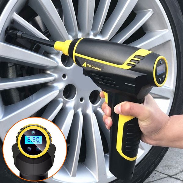 

120w wireless or wired 12v car air compressor handheld usb rechargeable tire inflator digital inflatable pump car accessories