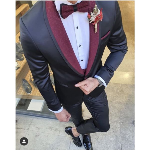 

новые one button groomsmen шаль лацкане венчания groom смокинги мужчин костюмы венчания / prom / ужин best man blazer (куртка + галстук + бр, Black;gray