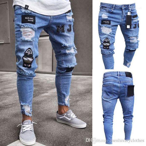 

pants mens clothing draped biker jeans pantalone hommes vete hihop slim fit pencil, Blue