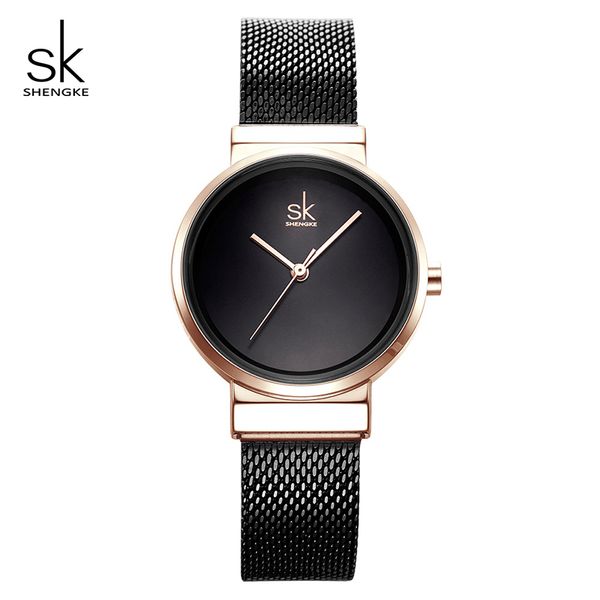 

shengke нержавеющая сталь часы для женщин черный мода браслет часы 2019 лучший бренд класса люкс женские кварцевые часы relogio feminino t20, Slivery;brown