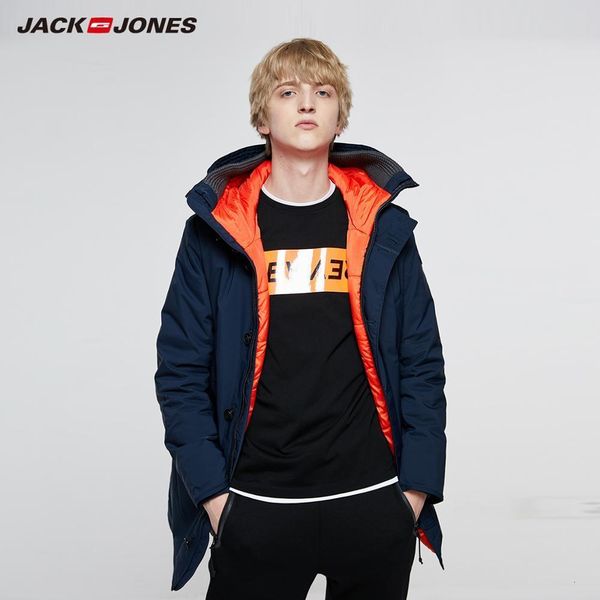 

jackjones men's winter hooded parka coat long jacket luxury overcoat 2019 new menswear 218309511, Black