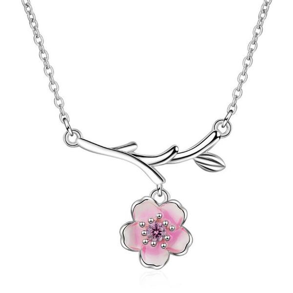 

cherry blossoms necklace flower silver chain color pink purple pendant necklaces jewellery collier femme