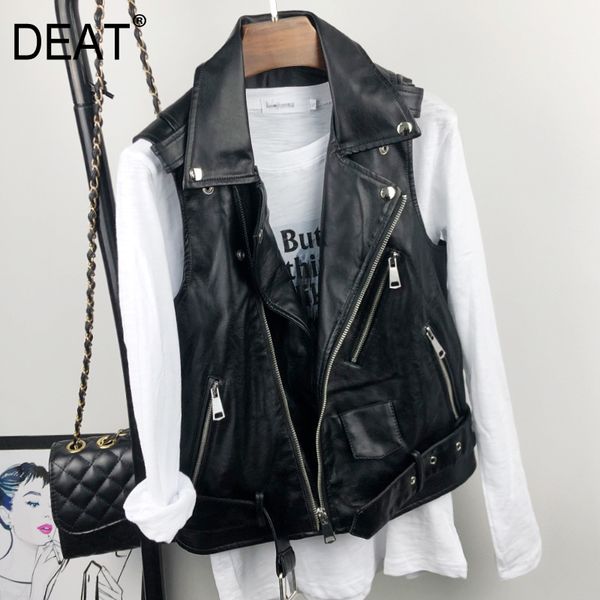 

deat] women black pu leather zipper belt loose fit vest new lapel collar sleeveless fashion tide spring summer 2020 13s306, Black;white