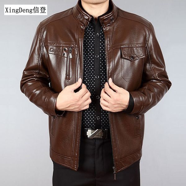 

xingdeng pu brand leather warm jackets men waterproof zipper loose casual overcoats business winter male clothes plus 5xl, Black