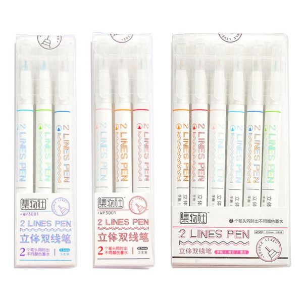 

3/6pcs double 2 lines gel pen marker diy scrapbooking journal decor stationery